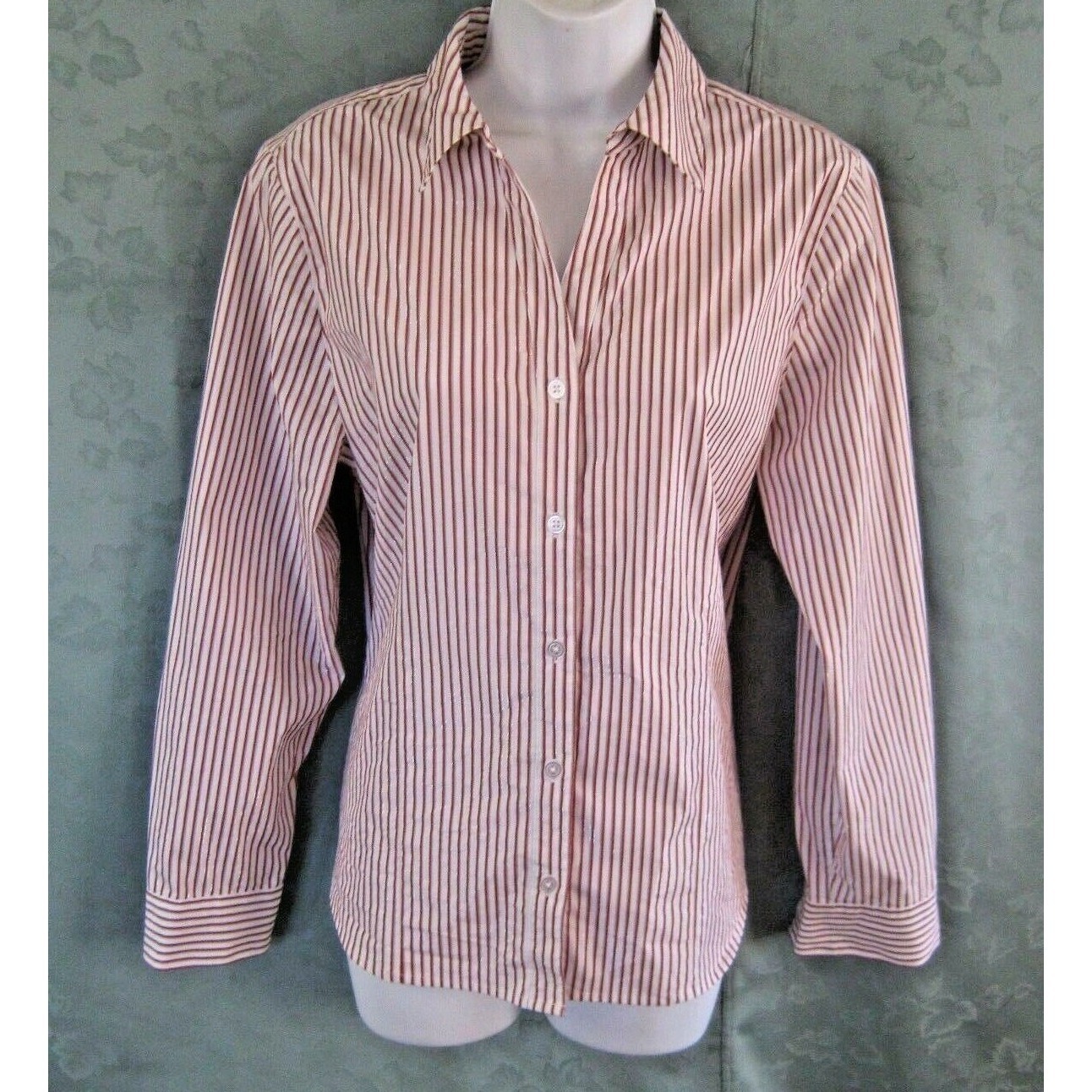 Chico's Career Shirt Chicos Size 1 Regular Size 8 Silver Metallic Stripe Top